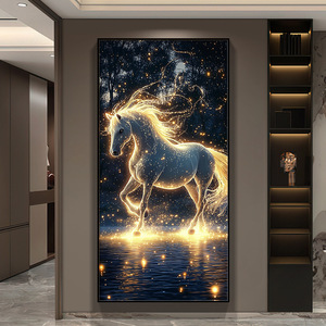 Pósteres de arte en lienzo de caballo dorado de lujo moderno, pinturas de animales para decoración para sala de estar, arte de pared de porcelana de cristal - Product Image 4