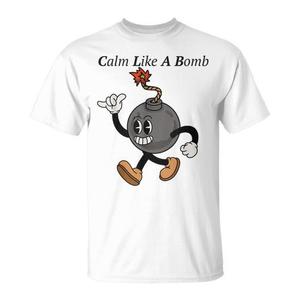 Camiseta Calm Like A Bomb unisex para adultos, manga corta, cuello redondo, diseño de dibujos animados retro, estampado en serigrafía - Product Image 1