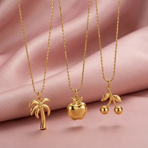 Collar con Colgante de Frutas de Acero Inoxidable 18K yunnique, Diseño de Manzana, Cereza y Palmera, Joyería de Regalo - Product Image 1