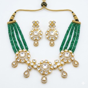 Parure de collier et boucles d'oreilles en argent 925 plaqué argent avec perles de moissanite verte, bijoux de mariée, cadeau pour mariage et soirée - Product Image 2