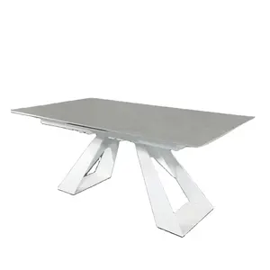 Modern Transformer Extending Ceramic Table Extendable Extension French Dining Table With Carbon Steel Base