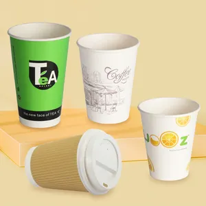 Customized Printed Disposable 4 Oz 7 Oz Ripple Wall Coffee Pla Paper Cup With Lid Double Wall Hot Coffee Cups With Logo