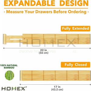 Organizadores de Cajones Ajustables para Cocina, Divisores de Cajones de Bambú, 4 Divisores con Insertos y Etiquetas - Product Image 5