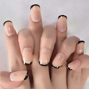 Unhas Postiças Cobertura completa Cor Nude Fornecedor Beleza Para A Senhora Preto Fronteira Squoval Francês Imprensa Em Unhas