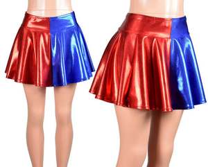 <strong>Wet</strong> <strong>Look</strong> Vinyl Mini <strong>Skirt</strong> Women Sexy Asymmetrical Spell Color Faux Leather Pleated Mini Dress - Product Image 5