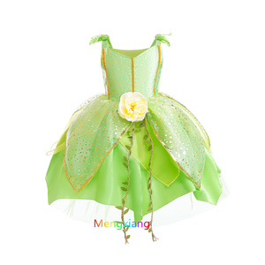 Costume de fée de Noël de l'elfe de la forêt verte pour filles, robe de clochette, robes de fête d'anniversaire fantaisie, costume de princesse grenouille <span class=keywords><strong>Tiana</strong></span> du film - Product Image 4