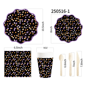 DAMAI Colorful Dot Halloween Party Supplies Serve 8 Disposable Tableware Set for Birthday Party Game Day Paper Plates and Napkin - Product Image 5