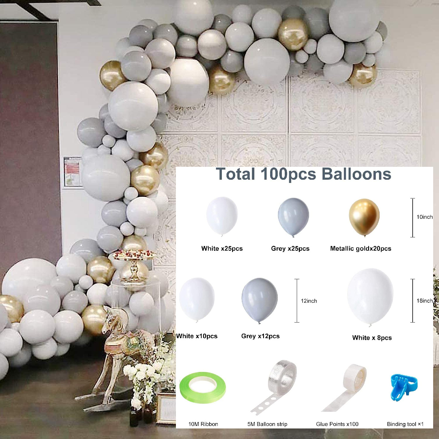 Gray Gold Latex Balloon Sets Garland Birthday Wedding Party Decoration Arch