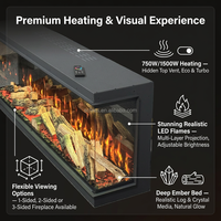 Cheminée électrique en acier sur mesure à 3 côtés de 40 à 100 pouces, insert d'angle encastré, flamme LED réaliste, télécommande, pour intérieur