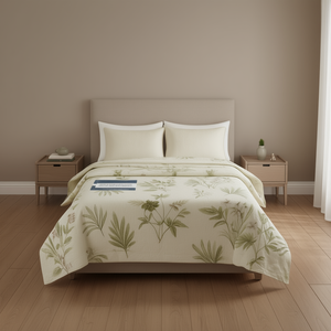 DB Cream Queen Reversible <b>Bedspread</b> <b>Set</b> Floral Printed Cotton Polyester Home Use - Product Image 2