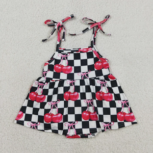 Nouvelle Collection : Ensembles Assortis Sœur Frère à Carreaux Noirs et Imprimé Cerises – Combinaison Short et Barboteuse d'Été pour Bébés Filles et Tout-Petits - Product Image 3