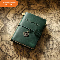 Carnet de voyage vintage en cuir rigide avec logo personnalisé en relief, planificateur rechargeable à feuilles mobiles, bande élastique 9 brins