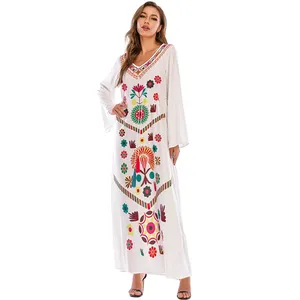 Оптовая продажа, модное длинное платье с цветочным принтом Ближнего Востока большого размера с кисточкой для исламских женщин