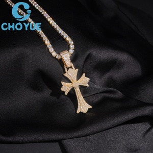 Iced Out Moissanite Cross <b>Pendant</b> Necklace 18K <b>Gold</b> Plated <b>Solid</b> 925 Silver Hiphop Unisex Charms Fine Jewelry - Product Image 6