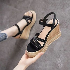 Women Platform Open-Toe Wedge Sandals European and American Summer New Thick-Soled Cross-Strap Roman Sandals - Product Image 3