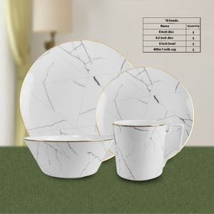 Ensemble de <span class=keywords><strong>vaisselle</strong></span> en porcelaine d'os nordique Steak bordé d'or à motifs de marbre blanc et assiette de nouilles italiennes pour le <span class=keywords><strong>service</strong></span> de restaurant - Product Image 3