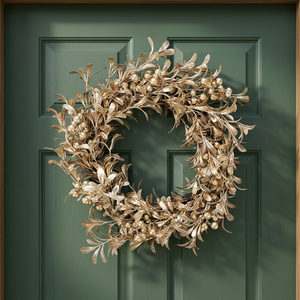 Guirnalda Metálica Dorada Glam, Redonda, Hecha a Mano, con Flores Decorativas, Adorno Navideño sin Iluminación, Paquete Individual - Product Image 4