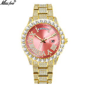 Hip Hop Fashion Quartz <b>Watch</b> Double Movement Large Round Diamond Waterproof Calendar Trend Women Men <b>Watch</b> - Product Image 5