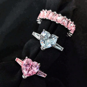 Bague <span class=keywords><strong>d</strong></span>'<span class=keywords><strong>amour</strong></span> rose Song Yanfei, en forme de cœur, entièrement sertie de diamants en zircon, douce, princesse, ouverte, pour l'index - Product Image 2