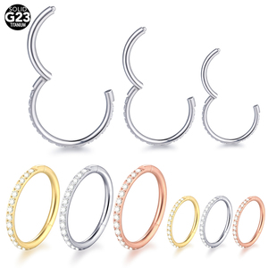 Anneau d'anneau de segment articulé en titane de qualité d'implant personnalisé Clicker <span class=keywords><strong>piercing</strong></span> de septum de nez hélice avec revêtement extérieur pavé CZs - Product Image 1
