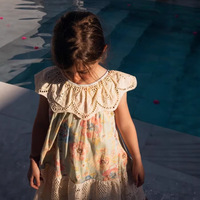 Robe en coton pour enfants 2026BA, style pastoral d'été, pour filles, plissée, brodée de fleurs, bordure soluble dans l'eau, style princesse