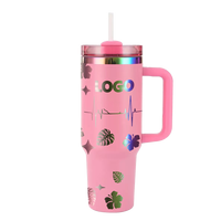 Gobelet isotherme H2.0 40oz à double paroi, gravé au laser, sans BPA, avec revêtement poudré, poignée et paille, motif dessin animé personnalisé KT ST