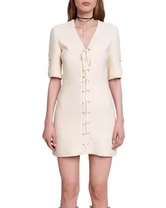 Лидер продаж, дизайнерская одежда OEM 2024, элегантное роскошное женское офисное повседневное твидовое платье с длинным рукавом в начале весны