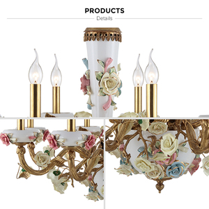 Style français Haut En Laiton Coloré En Céramique <span class=keywords><strong>Rose</strong></span> Fleur Mariage Lustre - Product Image 6