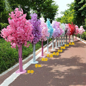 1.5m Beyaz Pembe İpek Yapay Kiraz Çiçeği 10 Dallanmış Sakura Ağacı Demir Standlı Sevgililer Günü Düğün Partisi Süsü - Product Image 1
