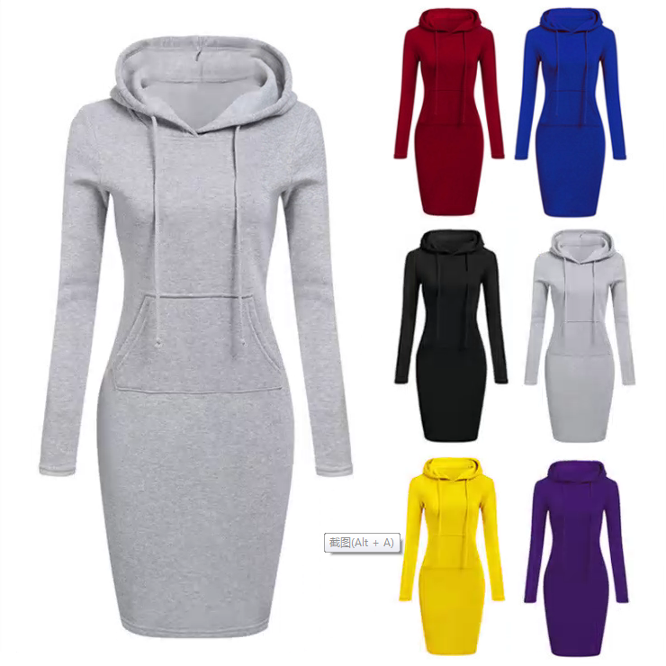 Модный однотонный свитшот с карманами, женская одежда, женский спортивный костюм, платья, повседневные платья с капюшоном