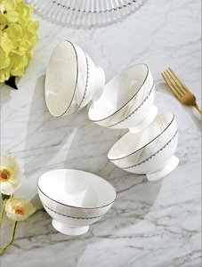 Premium 50-Piece Bone China Coupe Plant <b>Dinnerware</b> Set Europe Style Elegant White Gold Dishwasher Safe Eco-Friendly Hotels - Product Image 4