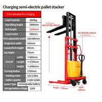 Chariot élévateur empileur semi-électrique, portatif, 2 tonnes, 3m, hauteur de levage