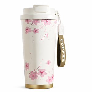 Mug de voyage minimaliste en acier inoxydable avec base dorée et étiquette pour café, design écologique - Product Image 2