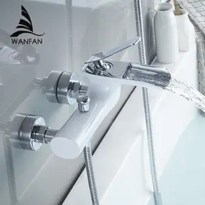 Душевая лейка WANFAN с ручной душевой лейкой, WF-6018 2 отверстия, современный белый душ для ванной комнаты с хромированным настенным креплением, смеситель для ванны