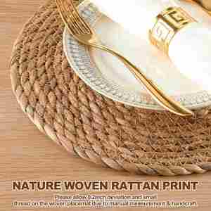 Natural Water Hyacinth Boho Rattan <b>Placemats</b> 12 Inch 13 Inch Woven Braided Wicker <b>Table</b> Mats Rustic Farmhouse Weave <b>for</b> Dining - Product Image 5