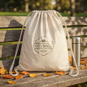 Plain White Canvas Drawstring <b>Backpack</b> Eco-Friendly Unisex Lightweight Reusable <b>Gym</b> Sports Travel School Bag Adjustable Strap - Product Image 1