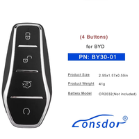 Clé intelligente universelle Lonsdor BY30 pour tous les modèles de voitures BYD, compatible avec les puces ID46 ID4A 315/433.62/433.92MHZ, programmable par K518pro/KW100
