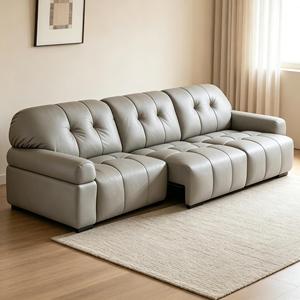 Cama Reclinable Inteligente Moderna con Diseño Telescópico en Estilo Nube Marrón, Versátil para Sala de Estar, Tapicería de Cuero Genuino - Product Image 4