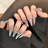 Diseño #2462 lujo Bling rosa azul alta calidad a granel 3D acrílico uñas diseño venta al por mayor casado Prensa en uñas con diamantes de imitación