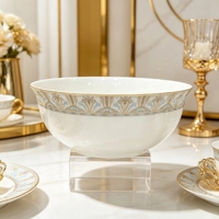 Service de table en céramique de luxe moderne, vaisselle ronde blanche avec incrustations dorées, collection de vaisselle en porcelaine émaillée