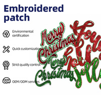Patch brodé thermocollant de Noël avec lettres à paillettes, idéal pour la décoration de vêtements, pulls et projets DIY