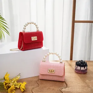 Tas bahu rantai Mini Tote kulit PU desainer tas tangan wanita Jelly warna permen tas selempang pegangan manik-manik mutiara