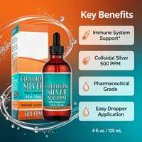 Complément Minéral Alimentaire Argent Colloïdal 500 PPM Liquide d'Argent Colloïdal Pur à 99,9% Soutien Immunitaire pour Votre Famille