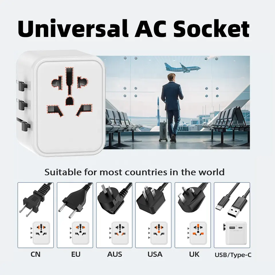 वर्ल्डप्लग दुनिया भर में इंटरनेशनल वॉल चार्जर पावर एडाप्टर यूएसबी यूनिवर्सल ट्रैवल प्लग एडाप्टर टाइप सी के साथ