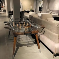 Table de baby-foot de luxe en verre transparent avec cadre en bois, taille standard, jeu de football haut de gamme pour joueurs