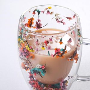New Design 350ml Handmade High Borosilicate Creative Dry Flower Double Wall <b>Glass</b> <b>Mug</b> Cup - Product Image 4