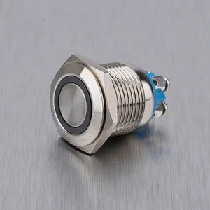 Waterproof IP65 Latching tactile push button switch Led Light Illuminated Metal push button switch 12V 19mm ON OFF