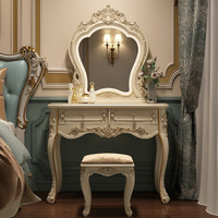 Meuble de chambre en gros : Coiffeuse 1 tiroir avec miroir pour fille, style français, en bois antique