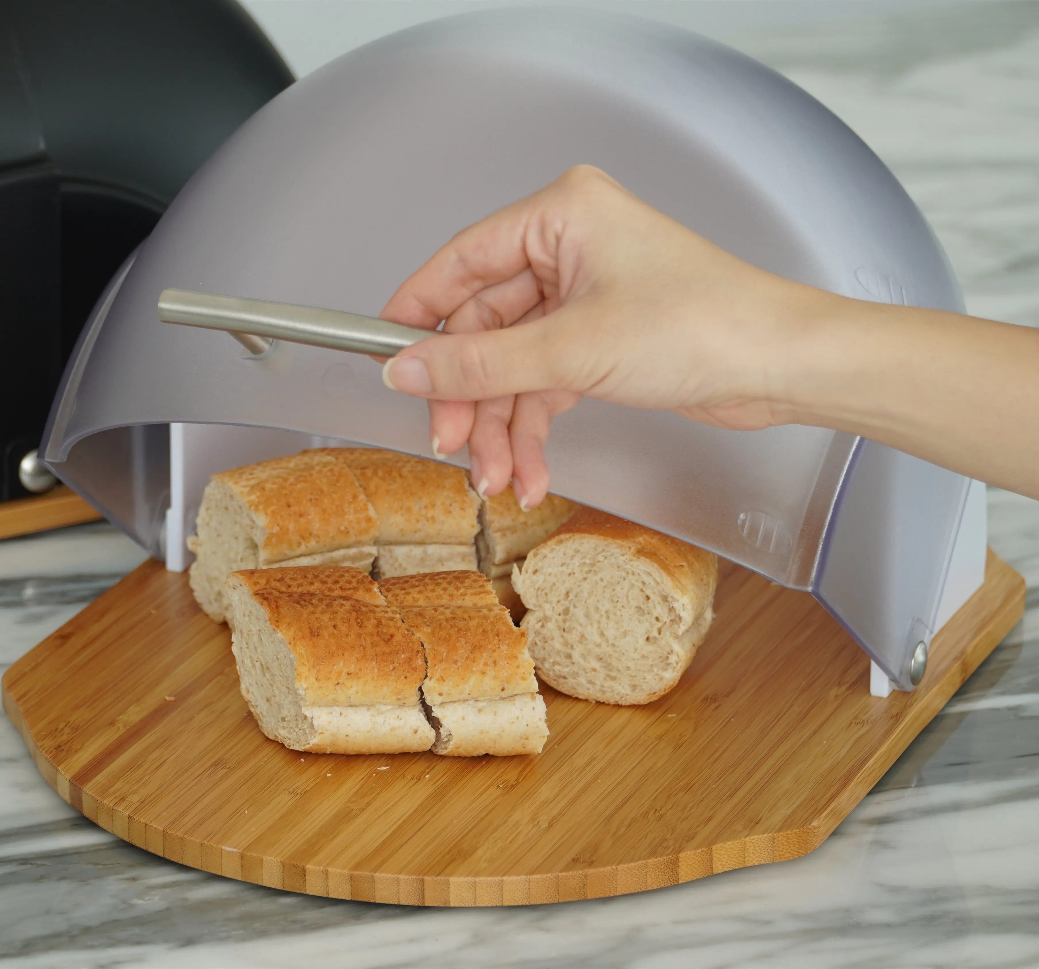 רטרו עיצוב פלסטיק רול למעלה עץ בסיס תיבת לחם