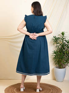Solid Cotton Plus Size A-line <b>Dress</b> for Women Round Neck Short Sleeves Midi <b>Dress</b> Summer Western Party Casual Wear Stylish <b>Dress</b> - Product Image 6